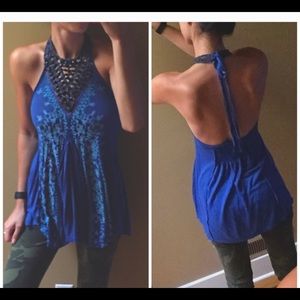 NWT Free People Royal Blue Halter top